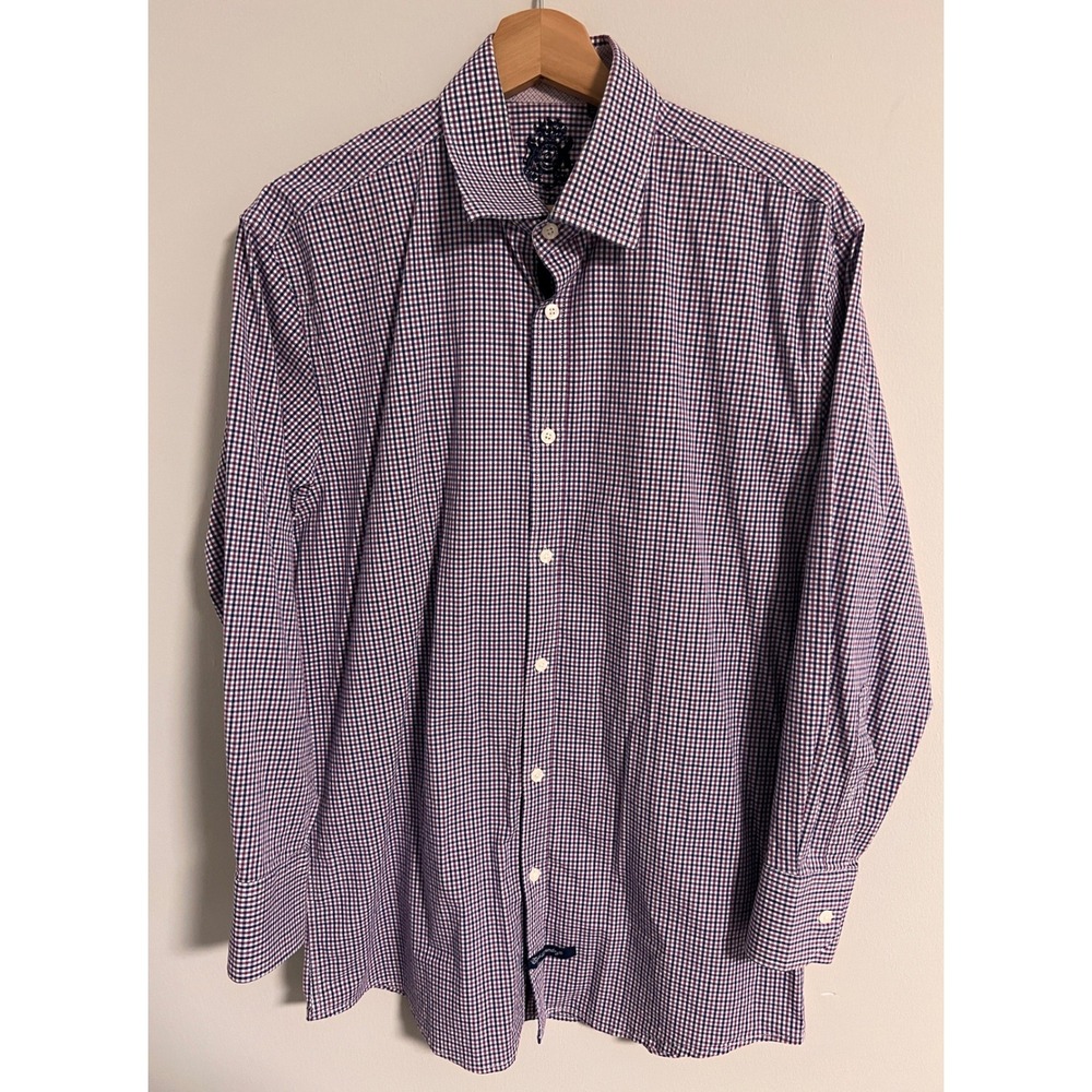 English Laundry Christopher Wicks Mens 16 32-33 Gingham Shirt Purple Navy - Picture 1 of 12